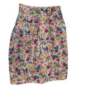 Vintage Hunt Club high waisted pleated floral, pockets, white, pink skirt size 8